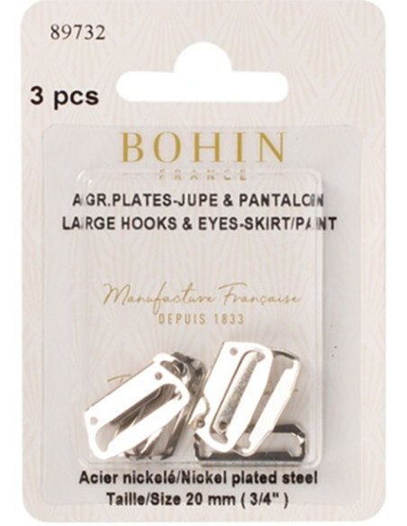 Agrafes de fermeture plates pour jupes 20 mm argent Bohin