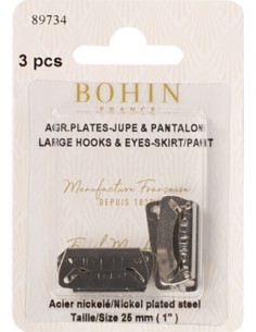 Agrafes de fermeture plates pour jupes 25 mm argent Bohin