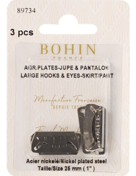 Agrafes de fermeture plates pour jupes 25 mm argent Bohin