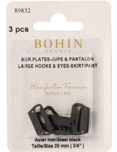 Agrafes de fermeture plates pour jupes 20 mm noir Bohin