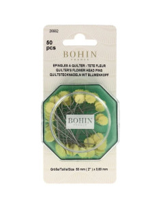 Boite de 50 épingles à quilter tête fleur jaune plastique Bohin