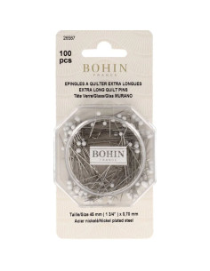 Boite de 100 épingles tête de verre extra-longues blanches Bohin