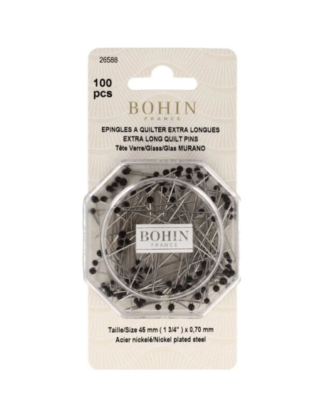 Boite de 100 épingles tête de verre extra-longues noires Bohin