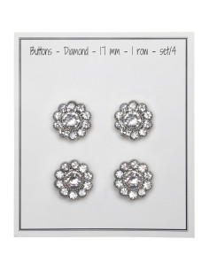 Set de 4 boutons Strass diamant 17 mm - Blanc