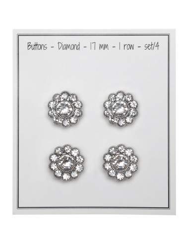 Set de 4 boutons Strass diamant 17 mm - Blanc