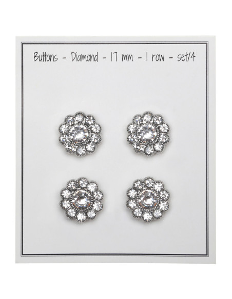 Set de 4 boutons Strass diamant 17 mm - Blanc