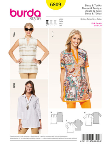 Patron de blouse et tunique - Burda 6809