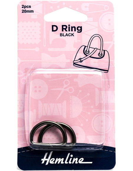 Set de 2 anneaux en D - Noir 20 mm