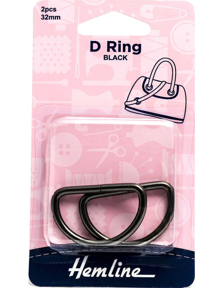 Set de 2 anneaux en D - Noir 32 mm