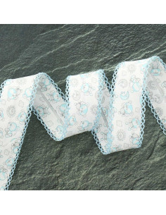 Biais replié picot petit ourson - Bleu