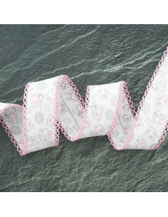 Biais replié picot petit ourson - Rose