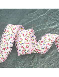 Biais replié picot fleurs - Rose