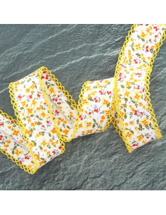 Biais replié picot fleurs - Jaune