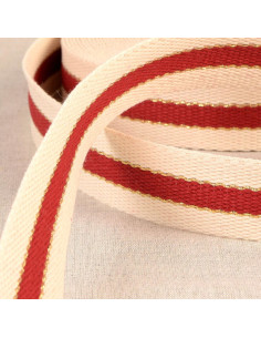 Sangle coton pour sacs - 3 bandes - Rouge