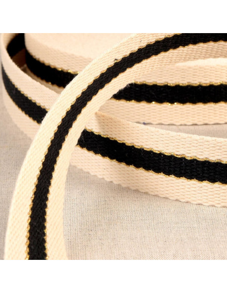 Sangle coton pour sacs - 3 bandes - Noir