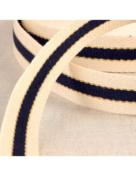 Sangle coton pour sacs - 3 bandes - Bleu marine