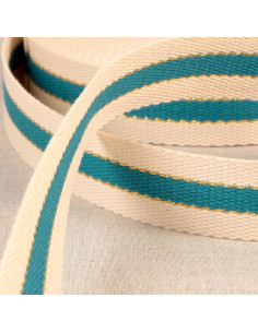Sangle coton pour sacs - 3 bandes - Bleu canard