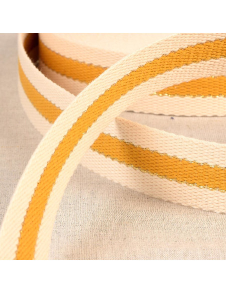Sangle coton pour sacs - 3 bandes - Moutarde