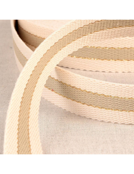 Sangle coton pour sacs - 3 bandes - Taupe