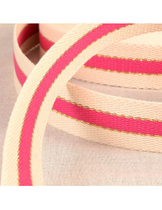 Sangle coton pour sacs - 3 bandes - Fuchsia