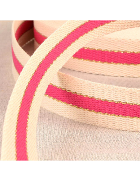 Sangle coton pour sacs - 3 bandes - Fuchsia