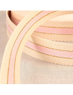 Sangle coton pour sacs - 3 bandes - Rose