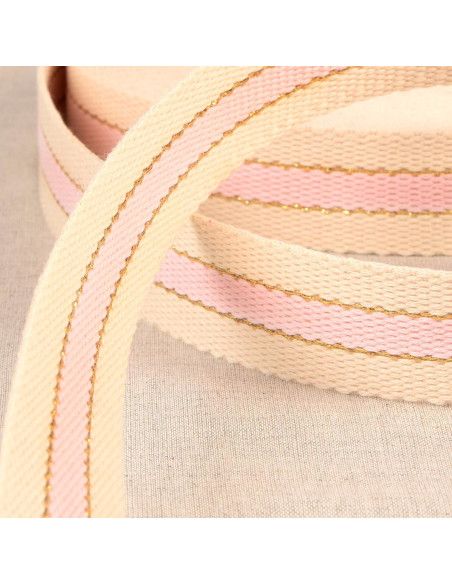 Sangle coton pour sacs - 3 bandes - Rose