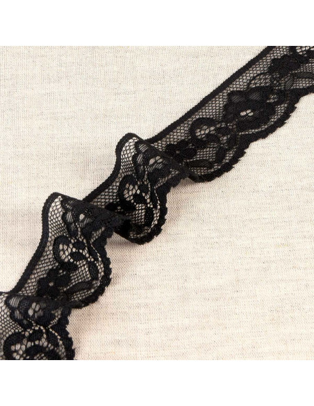 Dentelle élastique fleurie - Noir