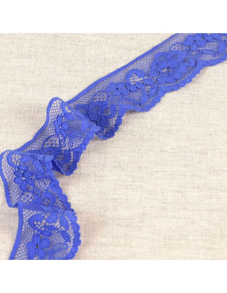 Dentelle élastique fleurie - Bleu violet