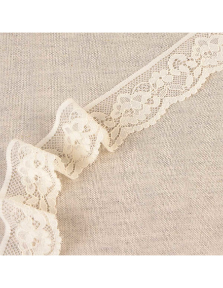Dentelle élastique fleurie - Écru