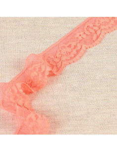 Dentelle élastique fleurie - Corail