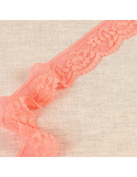 Dentelle élastique fleurie - Corail