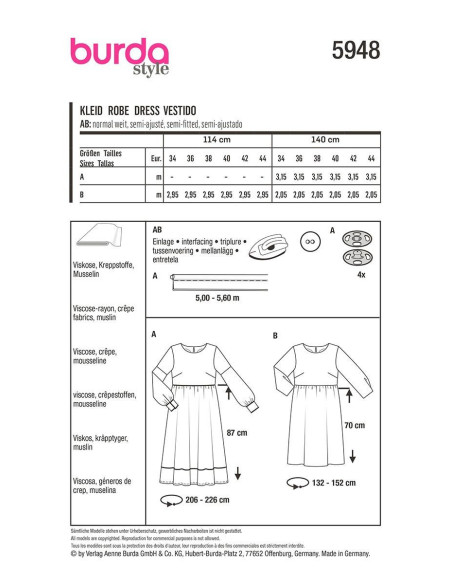 Patron de robe - Burda 5948