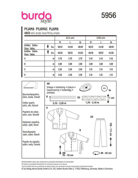 Patron de pyjama - Burda 5956