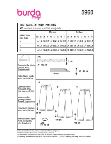 Patron de pantalon - Burda 5960
