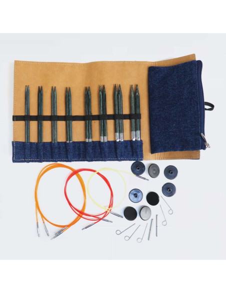 Trousse aiguilles à tricoter circulaires KnitPro Indigo