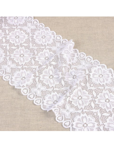 Dentelle élastique chemin de fleurs - Blanc