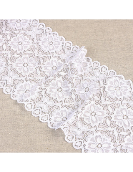 Dentelle élastique chemin de fleurs - Blanc