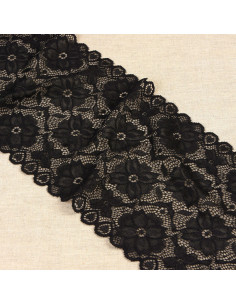 Dentelle élastique chemin de fleurs - Noir