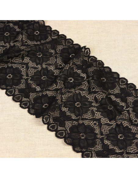 Dentelle élastique chemin de fleurs - Noir