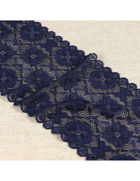 Dentelle élastique chemin de fleurs - Bleu marine