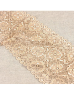 Dentelle élastique chemin de fleurs - Beige