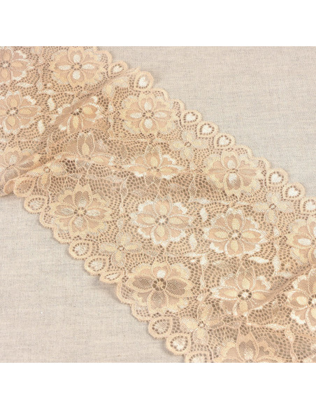 Dentelle élastique chemin de fleurs - Beige