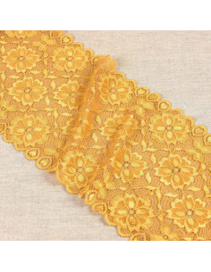 Dentelle élastique chemin de fleurs - Jaune moutarde