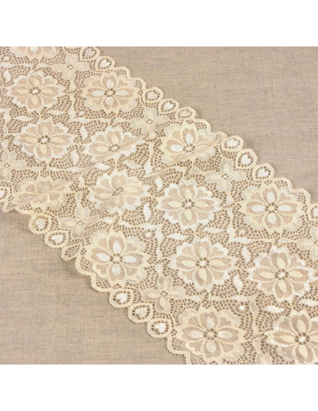 Dentelle élastique chemin de fleurs - Écru