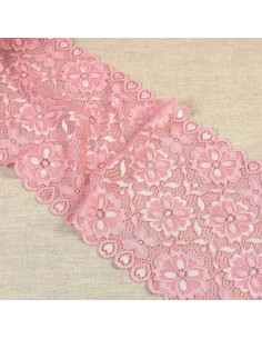 Dentelle élastique chemin de fleurs - Rose