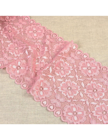 Dentelle élastique chemin de fleurs - Rose
