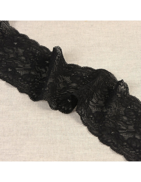 Dentelle élastique fleurs délicates - Noir
