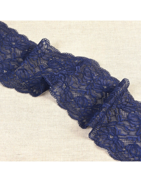 Dentelle élastique fleurs délicates - Bleu marine