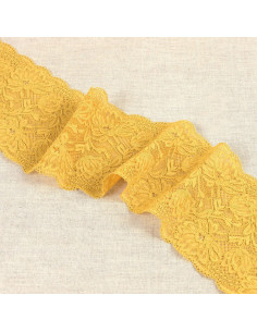 Dentelle élastique fleurs délicates - Moutarde